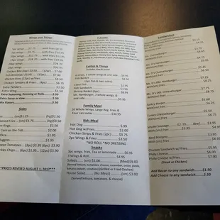 a menu for a restaurant