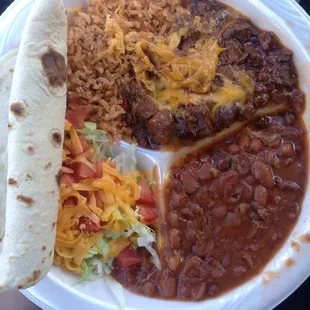 Wednesday special: carne guisada plate. (I added cheese)