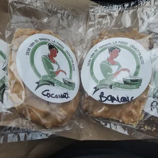 Some of their packaged pralines in different flavors.