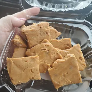 Pieces of Praline candy.