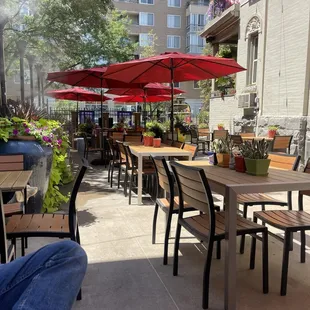 Outdoor seating area. And misters!