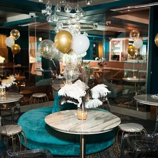 a table with balloons