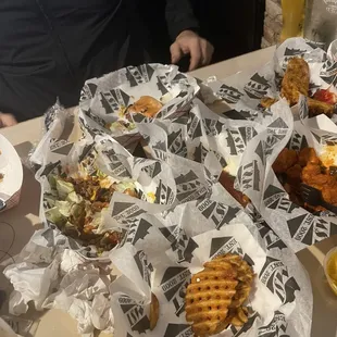 Burgers chunks nachos fries