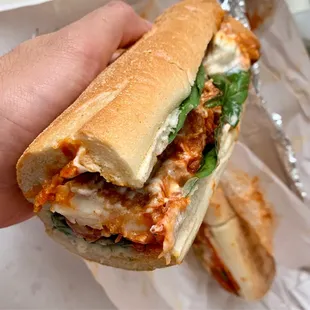 Sriracha shrimp po&apos;boy-  this is a phenomenal sandwich and in my book, a contender for best sandwich in Philly :)  shrimp so large and fresh