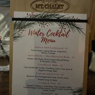 Seasonal cocktail menu