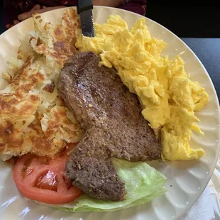 New York Strip and eggs: this is a really good steak for a small price ($13.99 for the whole plate, including toast).