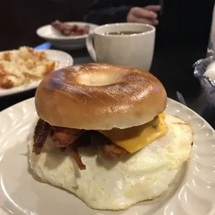 Bacon and eggs over easy sandwich