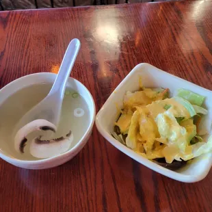 The onion soup and hibachi salad