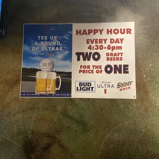 Happy hour from 4:30pm-6:00pm