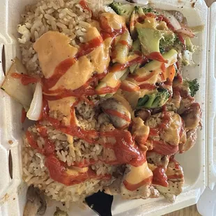 Chicken hibachi with yum yum and siracha added
