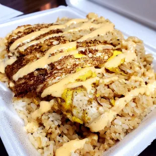 House Fried rice with extra egg and a yum yum drizzle