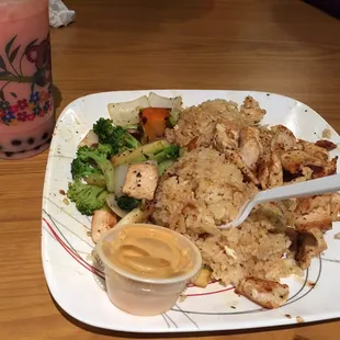 Hibachi Chicken and Watermelon Bubble Tea