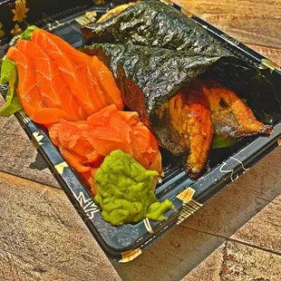 Salmon Sashimi &amp; 2 Eel and Avocado Hand Rolls (no rice)