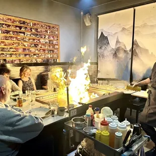 Making the volcano and putting the fire out.