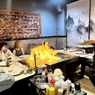 Making the volcano and putting the fire out.