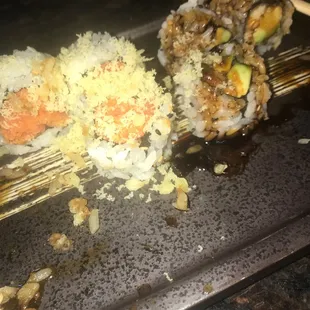 Two roll lunch special (Spicy crunch tuna &amp; eel avocado)  Comes with miso soup &amp; salad ! Great Value at $12