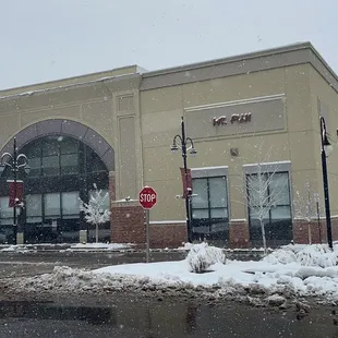 a stop sign in the snow