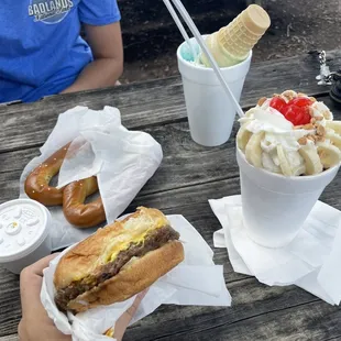 Hamburger Upsidedown Banana Split Pretzel with Cheese