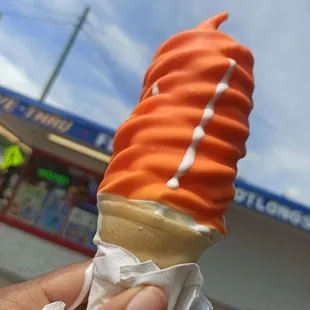 Orange Dreamsicle Dip Cone.