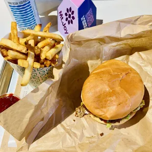 Spicy chicken sandwich and fries