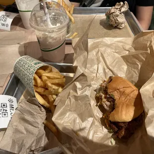 Spicy Chicken Sandwich w/ fries and Mexican shake