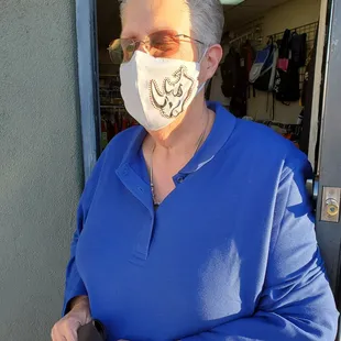 This is the wonderful Tracey!!! Sporting one of their fabulous Rhinos mask!