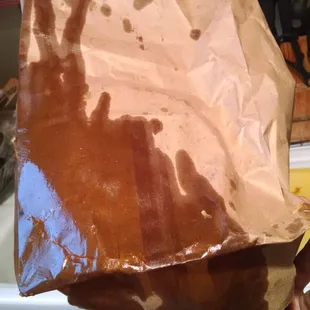 Bag saturated in grease.