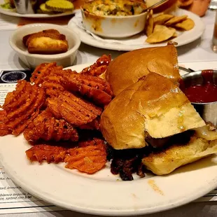 Prime Rib Cheesesteak and sweet potato fries