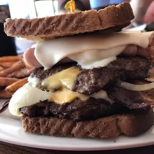 Beltbuster with fried onions.