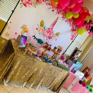 Candy table with gift or goodie bags table