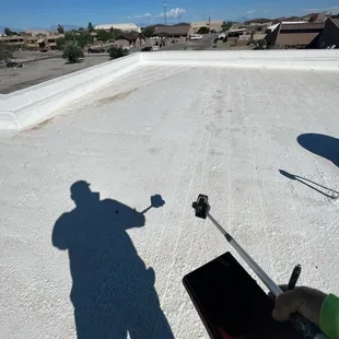 a flat roof with a skylight