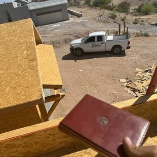 a truck in the background