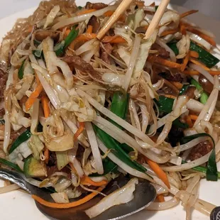 Taiwanese style pan fried rice noodle with pork