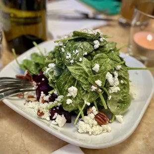 Beet Salad (spinach, goat cheese, pecan - $15)