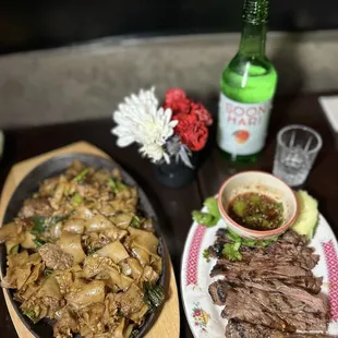 Skirt steak and noodles