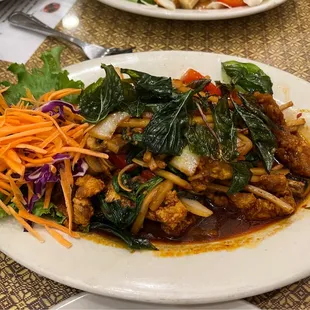 Muang Thai Basil Crispy Duck!  Off their special menu is Amazing!  So many flavors, perfectly cooked! Spicy and yummy!