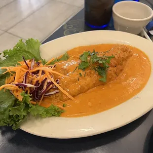 Chu Chee.    Wow, it is a sauce similar to Panang, but the catfish is amazing.