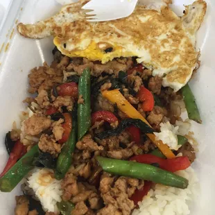 Basil with Egg.  I almost forgot to take the pic so there is a bite taken out of the egg.  I was hungry.