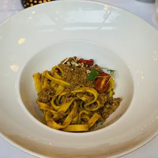 Pasta with venison ragu.