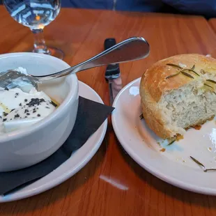 Focaccia with Burrata, the Focaccia is smaller than your fist