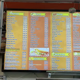 a menu on the wall