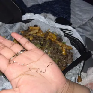 My wife found a piece of steel wool in our carne asada fries