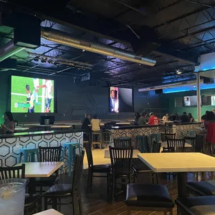 the inside of a sports bar