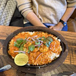 Camarones "A La Diabla". Not too spicy.