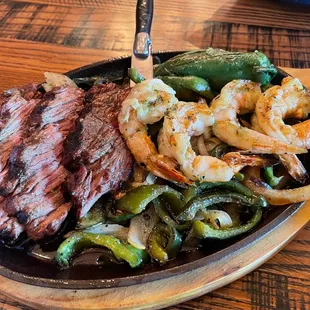 Beef and shrimp fajitas. Perfection