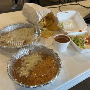 a variety of food items on a table