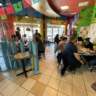 people sitting at tables in a mexican restaurant