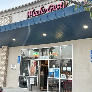 the entrance to a restaurant