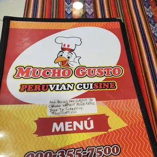 The menu cover