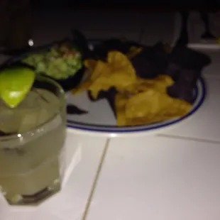 Agave wine margarita and chips and guacamole